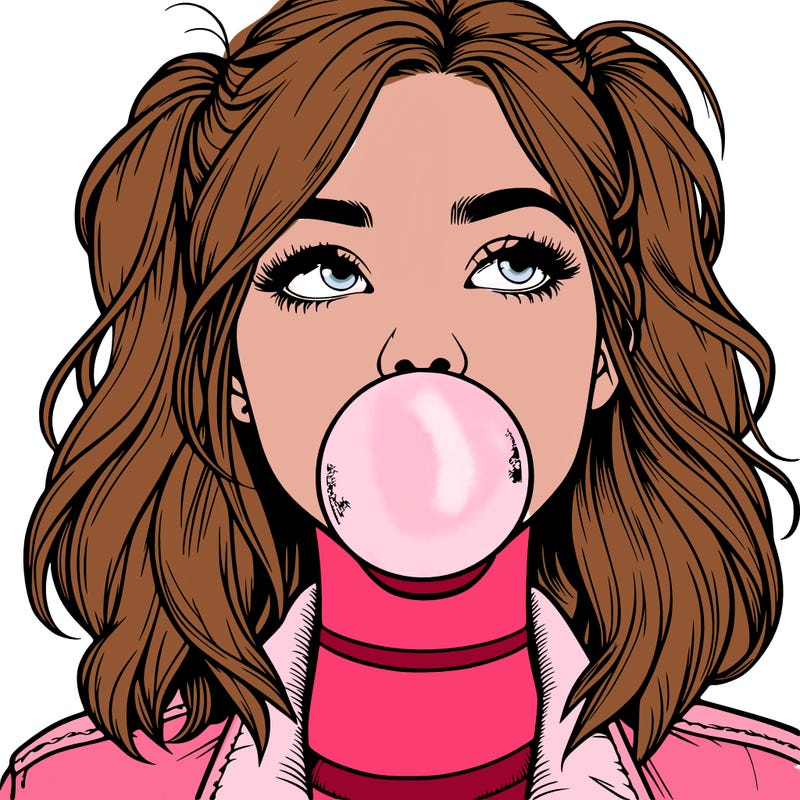 realististic girl blowing bubble -gum