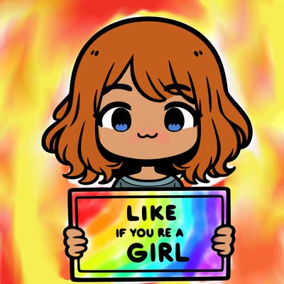 a cute girl holding a sign that says like if you’re a girl
