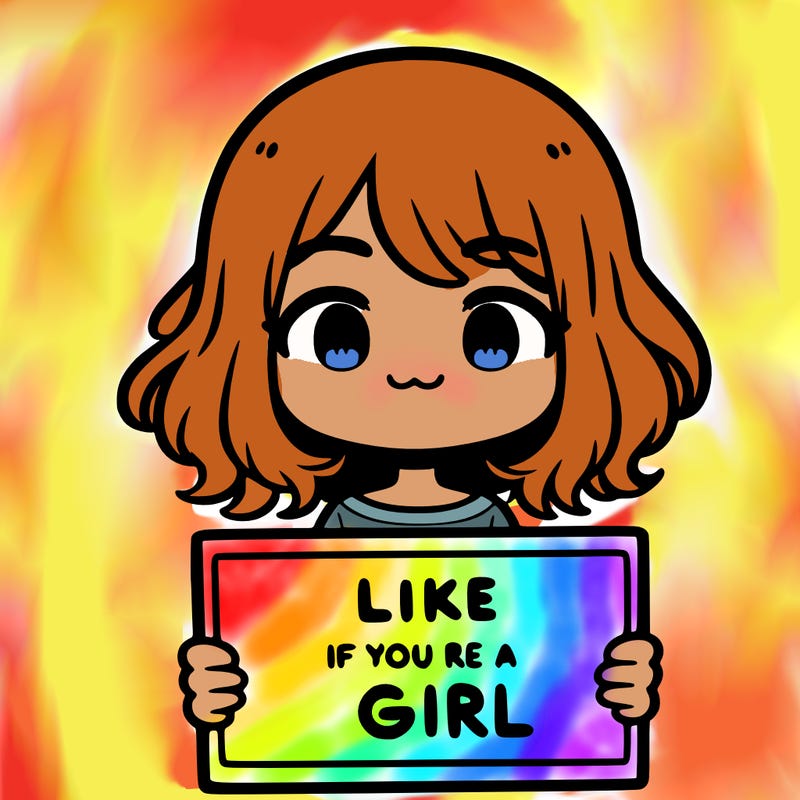 a cute girl holding a sign that says like if you’re a girl