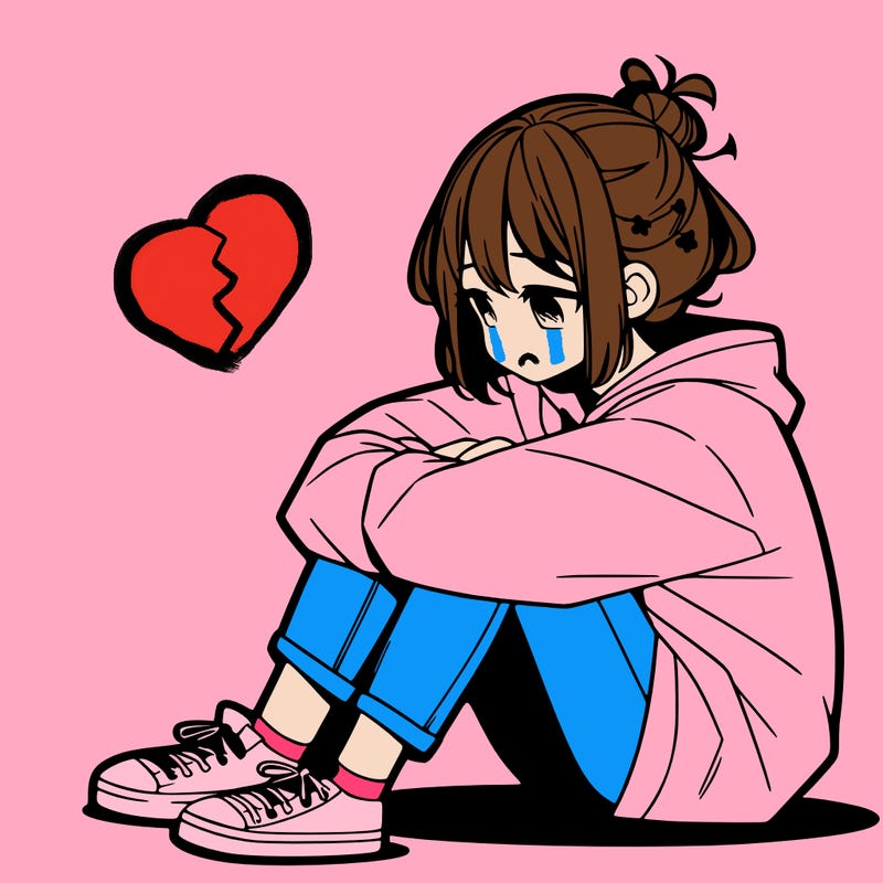 sad anime girl sitting alone