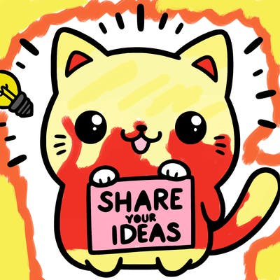 a cute cat saying share your ideas