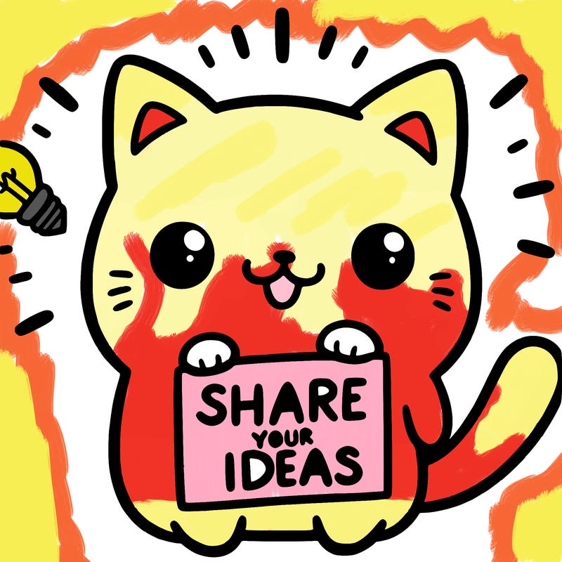 a cute cat saying share your ideas