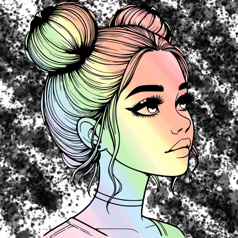 realistic girl with buns on the top of her head