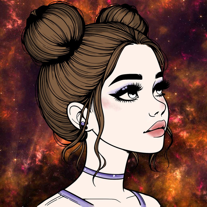realistic girl with buns on the top of her head