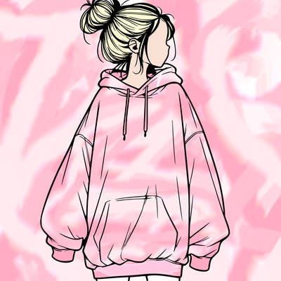 realistic girl with a oversized sweatshirt on and a bun