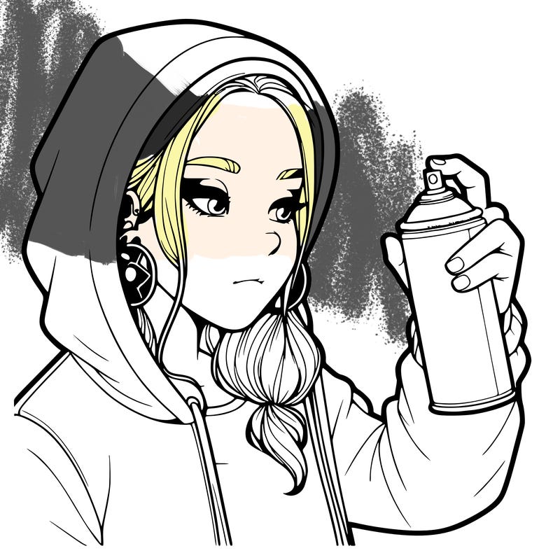 a realistic girl, spray painting