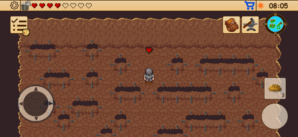 Survival RPG 1: Lost Treasure - Uma cena de exploração de masmorra e quebra-cabeça em pixel art 2D no Survival RPG 1 Tesouro Perdido