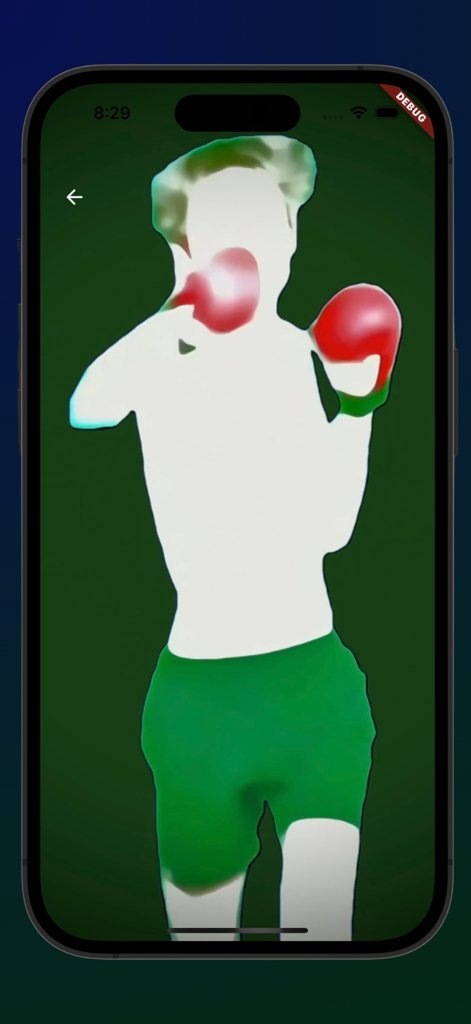 Dodge Up : Train Your Defense - Stylized virtual boxing opponent silhouette with red gloves for reflex training drills.