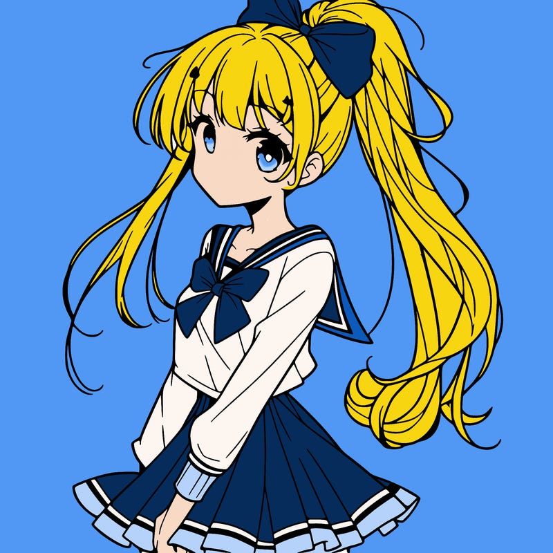 manga character girl with long hair in a high ponytail and a dress