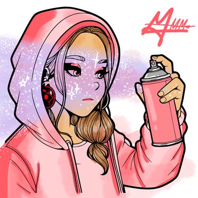a realistic girl, spray painting