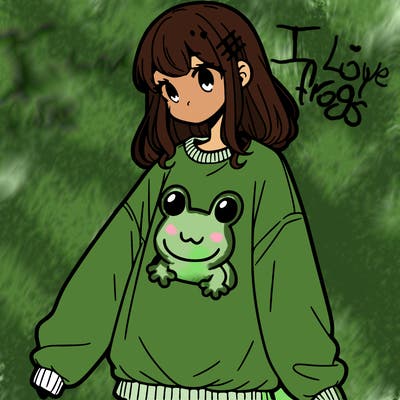 girl wearing frogging sweatshirt