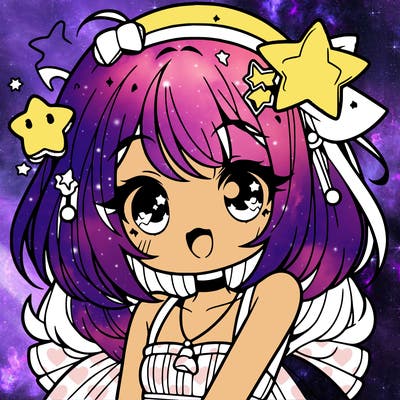 cute anime girl with star accessories
