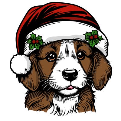 realistic dog wearing a santa hat