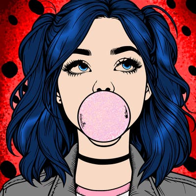 realististic girl blowing bubble -gum