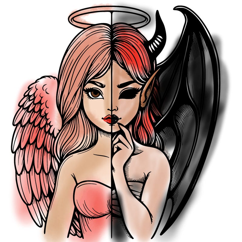 realistic angel half demon