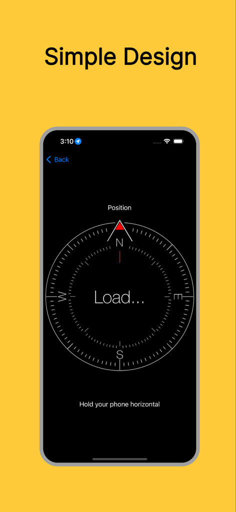 Simple Compass-Your Direction - A screenshot of the Simple Compass app interface showing a minimalist circular dial on a black background