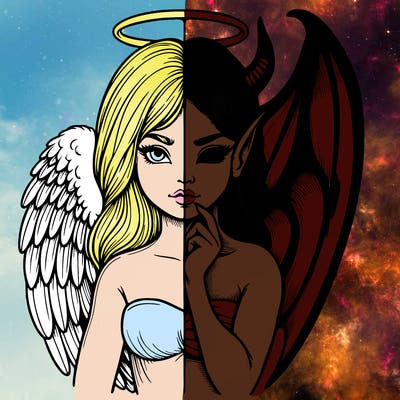 realistic angel half demon