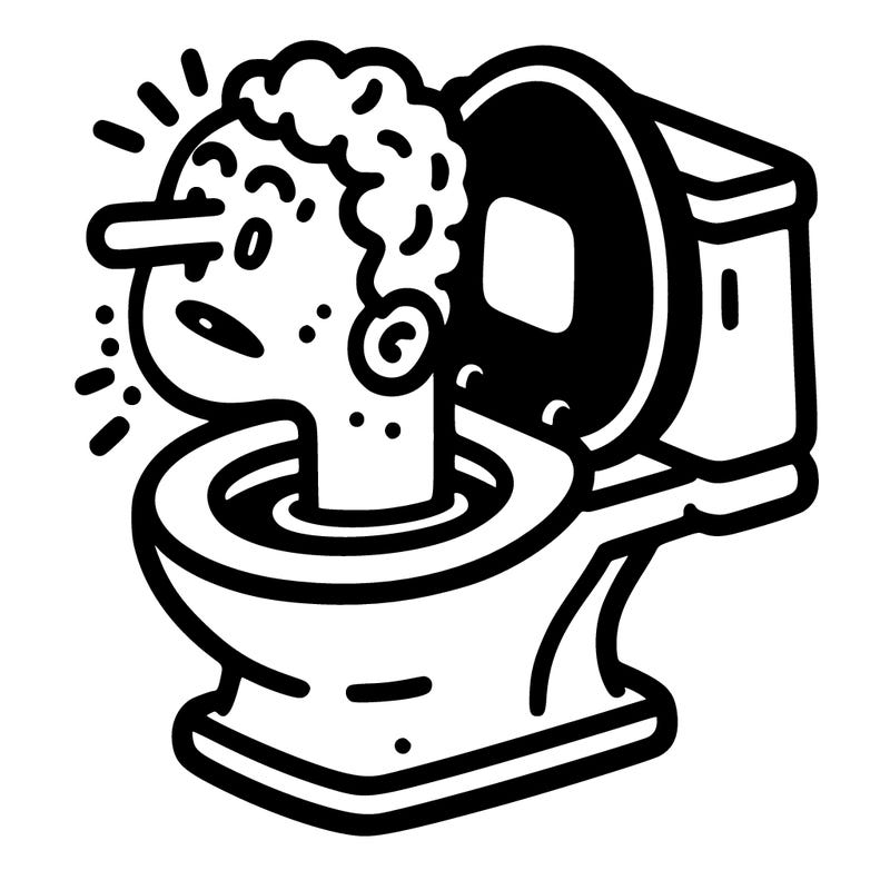 toilet with a head coming out of it