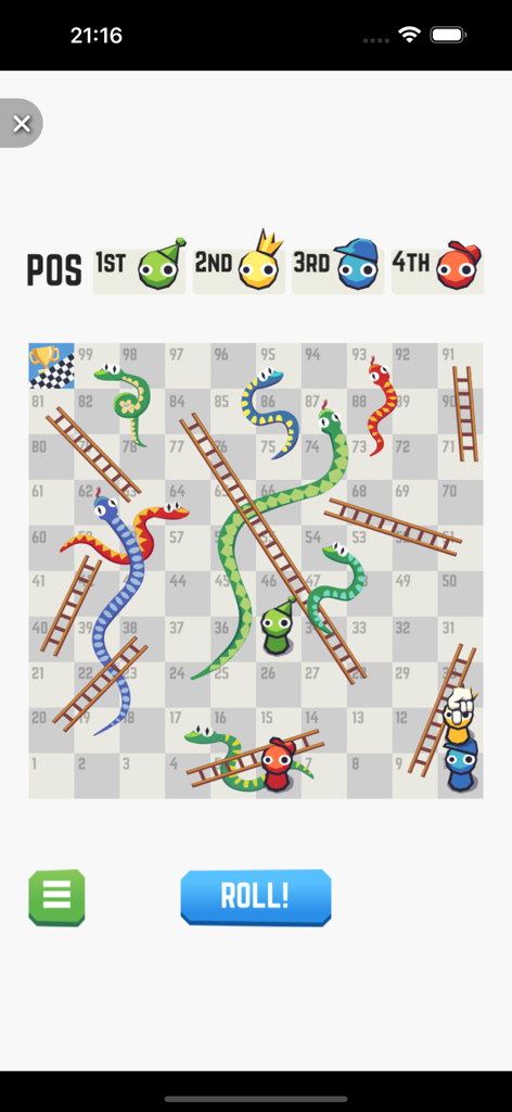 Offline Games - No Wifi Puzzle - Gameplay screenshot of a classic snakes and ladders board game from the offline games collection