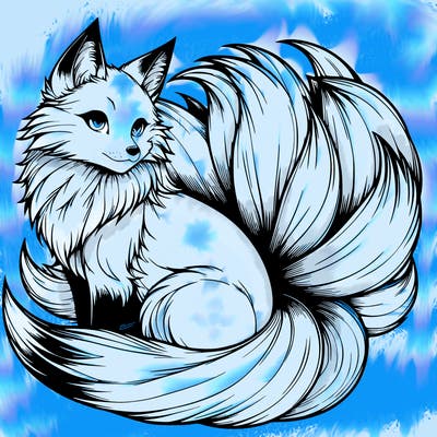 realistic detailed 9 tailed anime fox