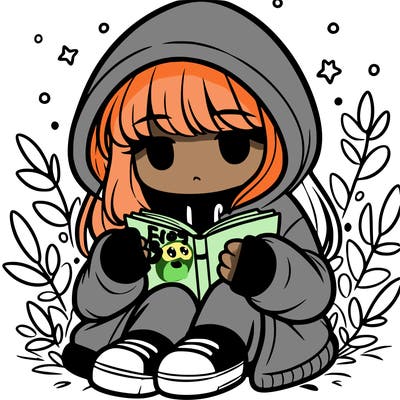 girl in oversized hoodie reading a book