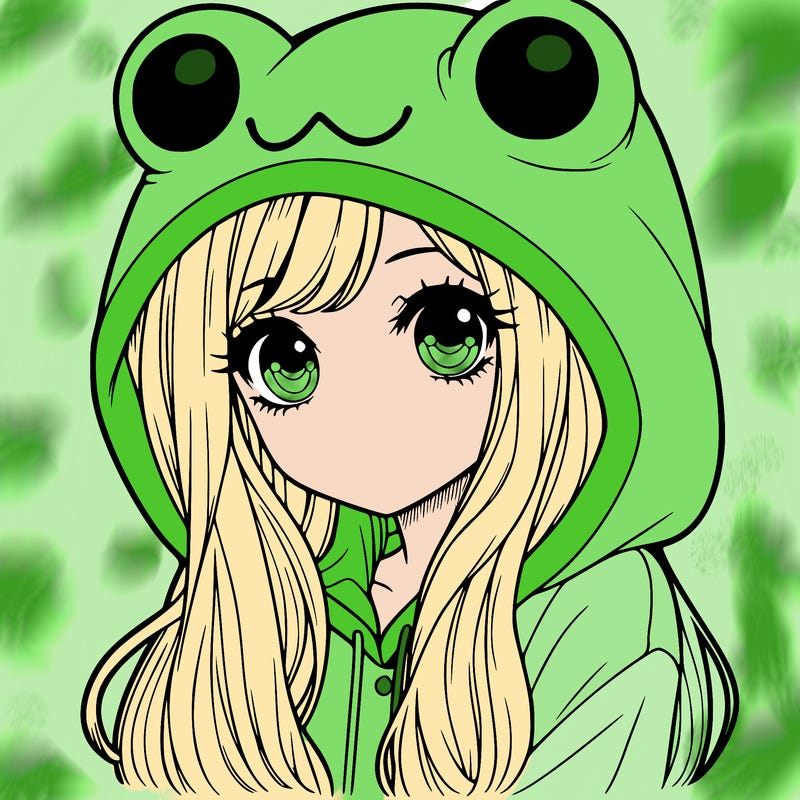 a pretty girl wearing a frog hoodie portrait with long hair