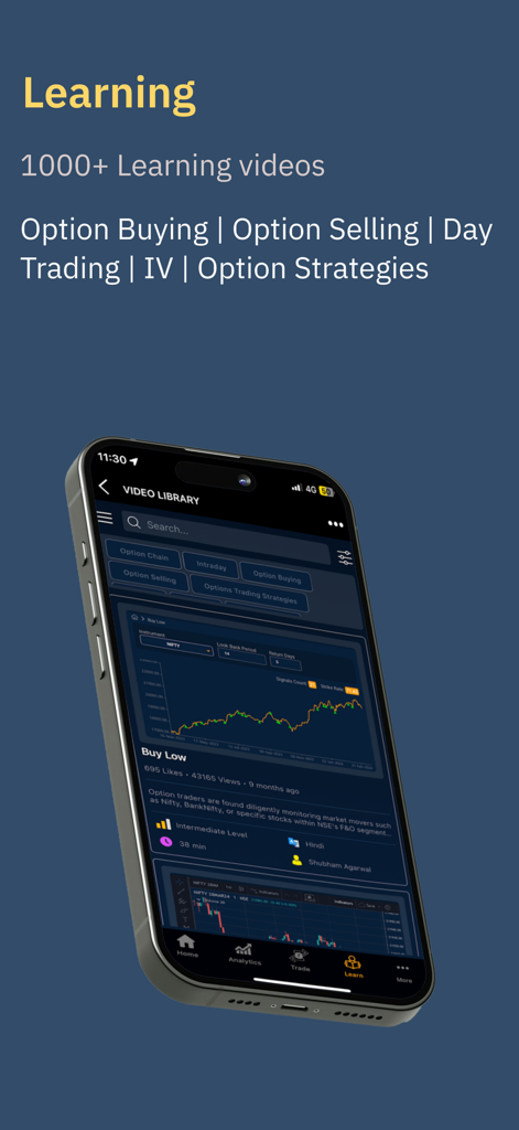 Quantsapp mobile app video library with over 1000 learning videos on option trading strategies.