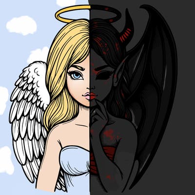 realistic angel half demon