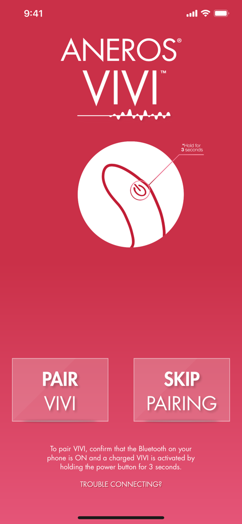 Aneros Vivi - Aneros Vivi mobile app pairing screen with Bluetooth connection instructions