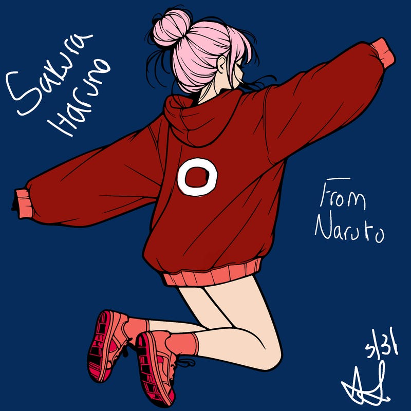 realistic girl jumping with a bun and oversized sweatshirt