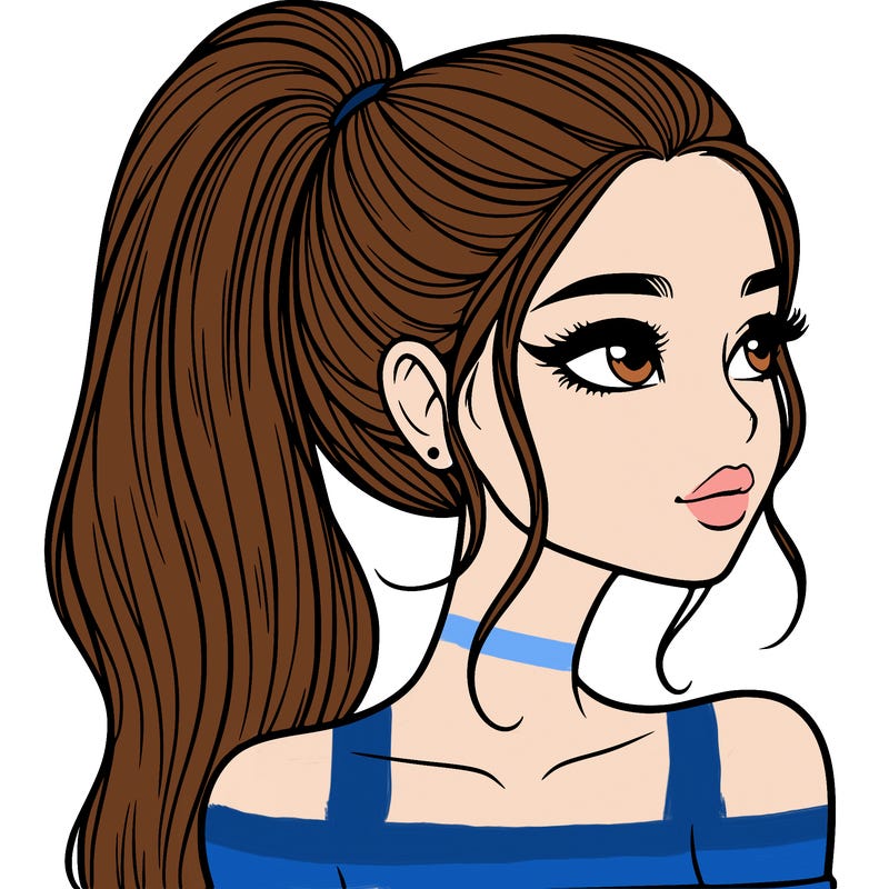 a beautiful and realistic girl with a high pony tail