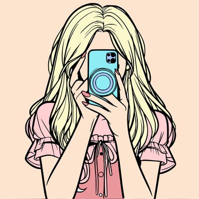 a realistic girl holding her phone taking pictures
