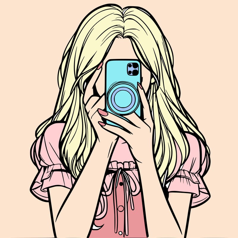a realistic girl holding her phone taking pictures