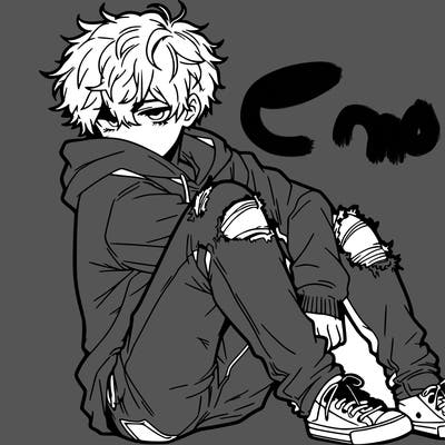 a male hoddie ripped jeans messy hair anime