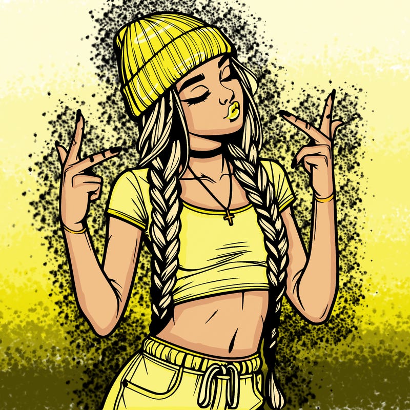 realistic teenage girl with braids and a beanie and crop top doing 🫶🏼