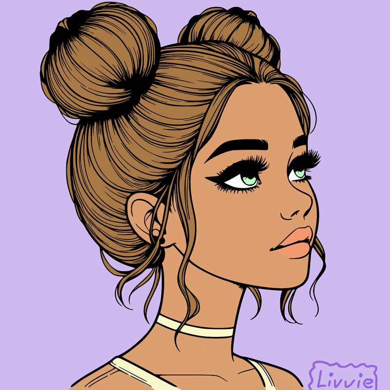 realistic girl with buns on the top of her head