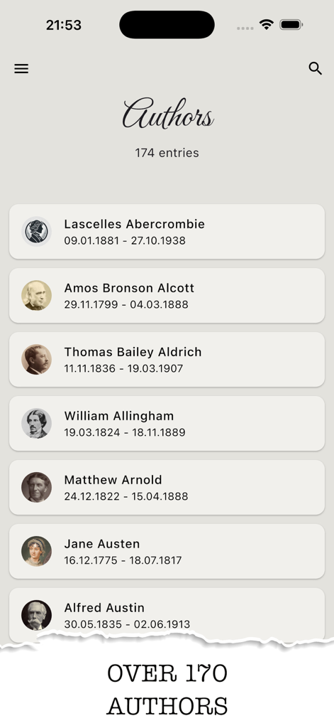English Poetry Collection - List of over 170 classic authors in the English Poetry Collection app