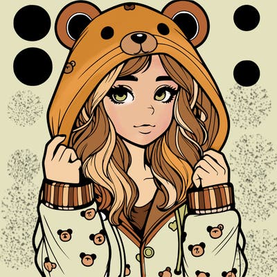 realistic girl in a animal pjs hoodie