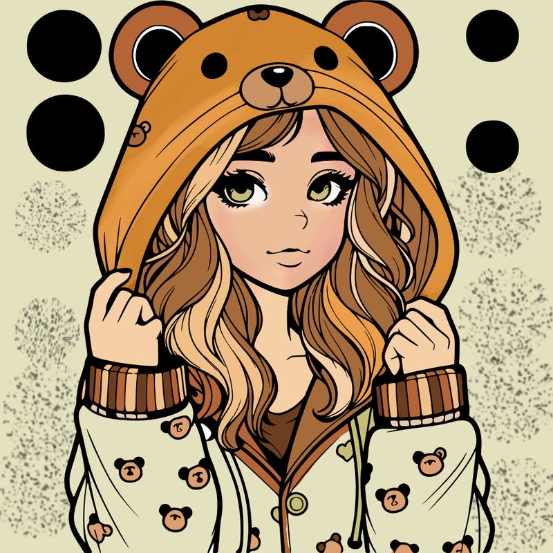 realistic girl in a animal pjs hoodie