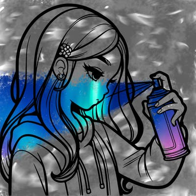 a realistic girl spray painting