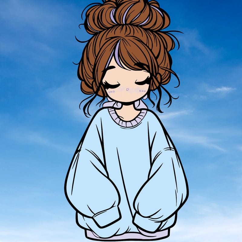 girl with baggy sweatshirt and messy bun