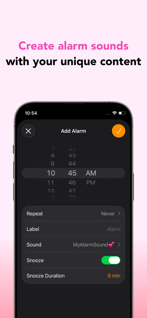 ClipTone: Ringtone & AI Cover - iPhone screen showing the ClipTone app interface for setting a custom alarm sound.