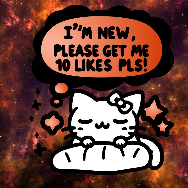 kitty taking a nap dream talking and saying "i'm new, please get me at least 10 likes pls!!"