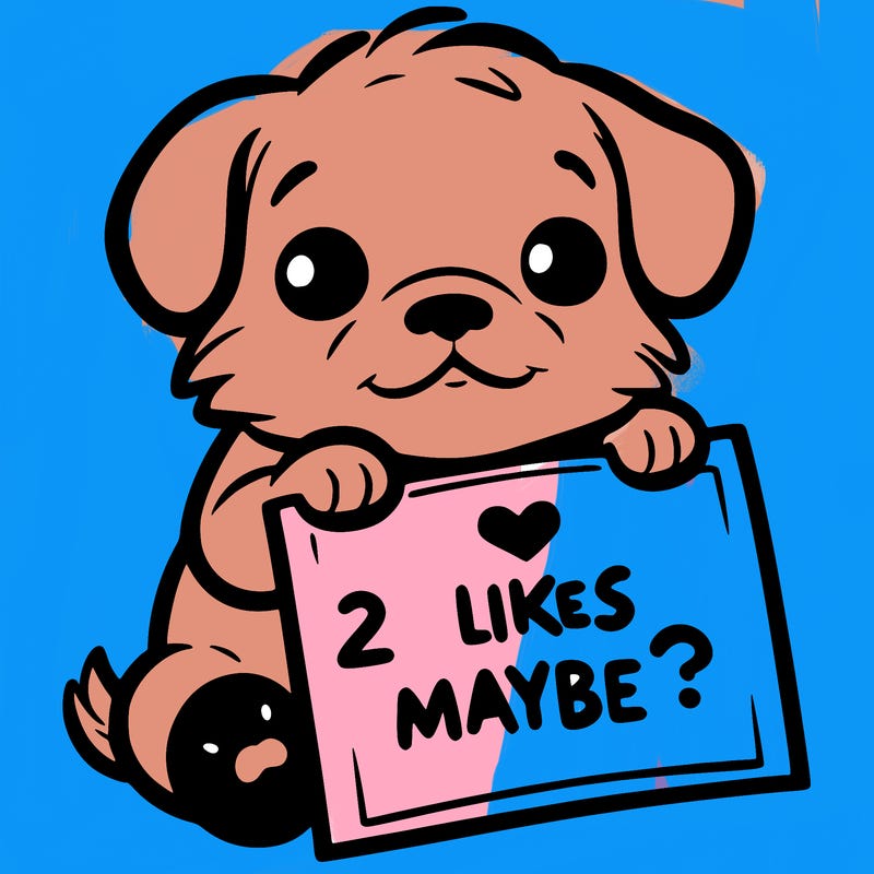 a puppy holding a sign that says 2 likes maybe?