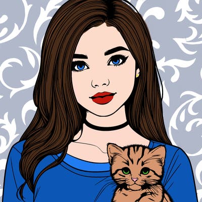 realistic teen girl holding kitten