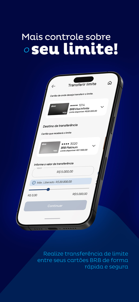 BRBCARD - BRBCARD mobile app screen showing a credit limit transfer between a Visa Infinite and a Platinum card