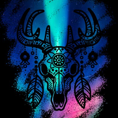 deer skull with indian culture design