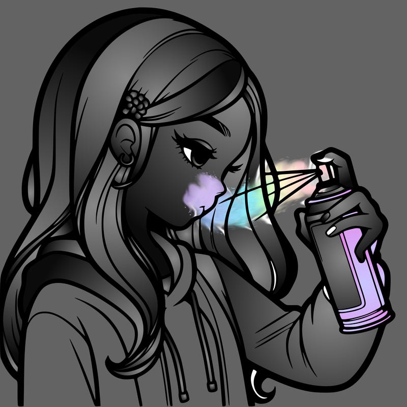 a realistic girl spray painting