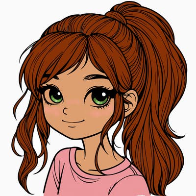 realistic girl with ponytail