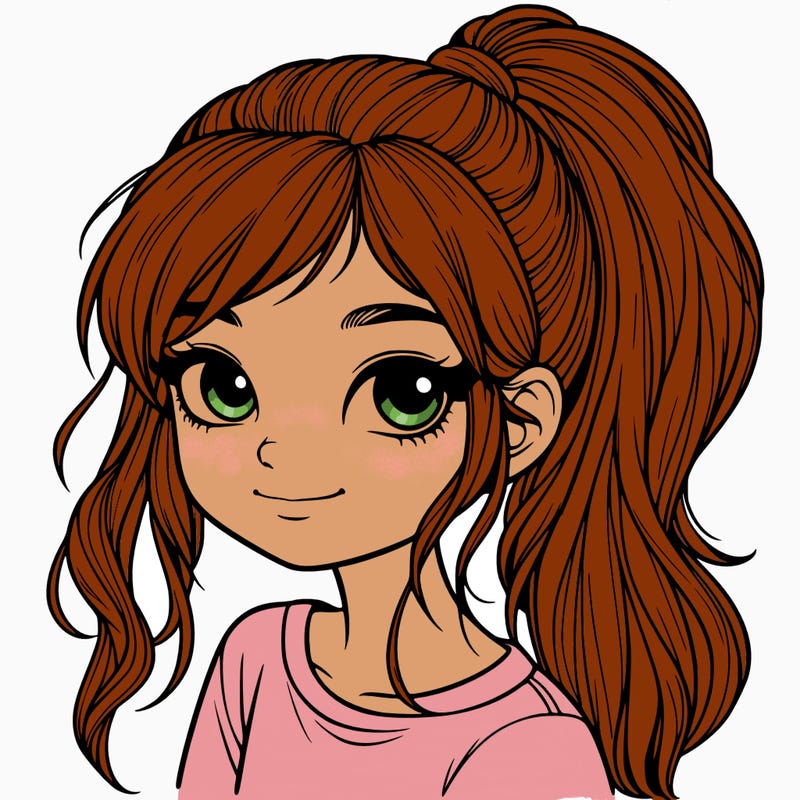 realistic girl with ponytail